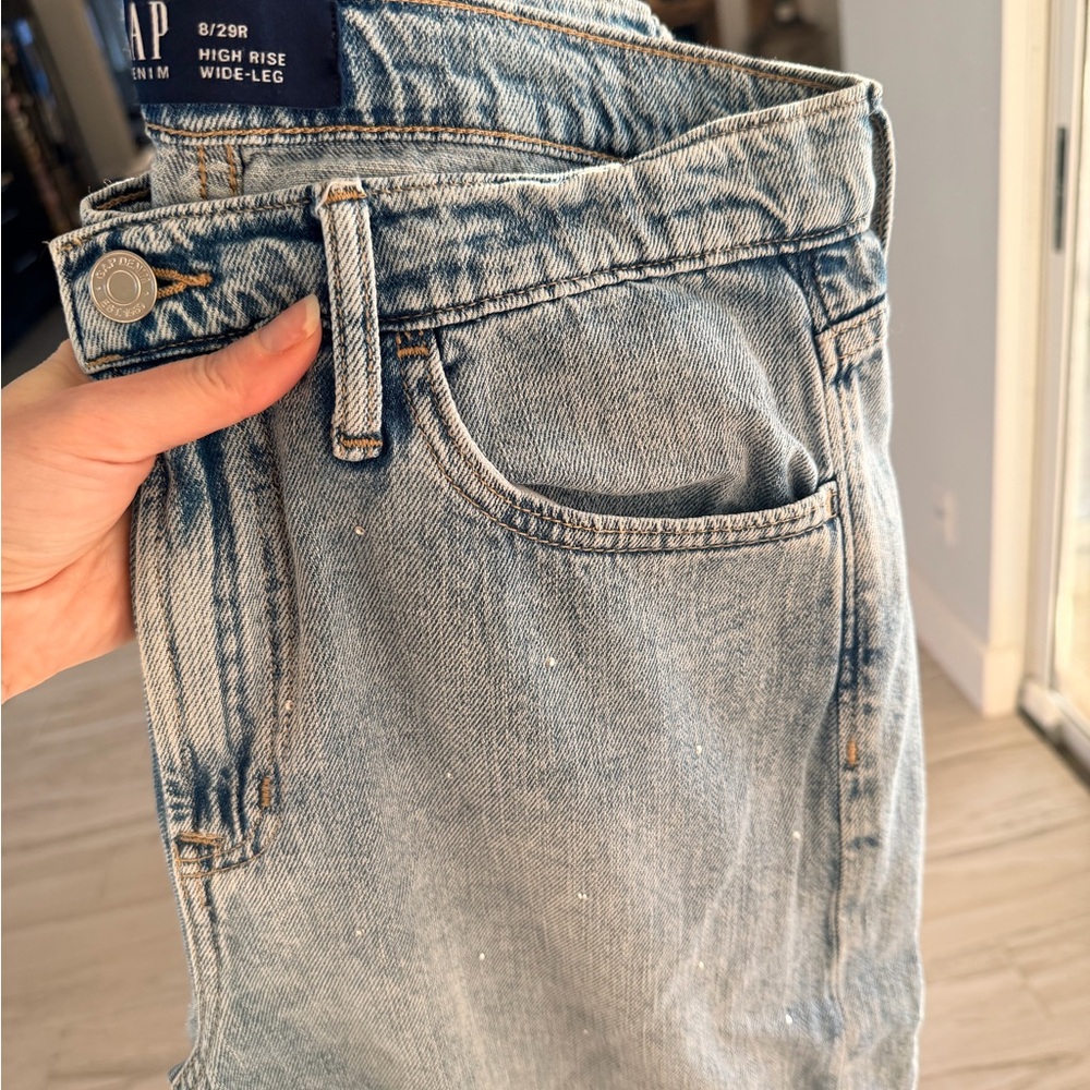 GAP Women’s Sparkle Light Blue High Rise Wide-Leg Jeans 29